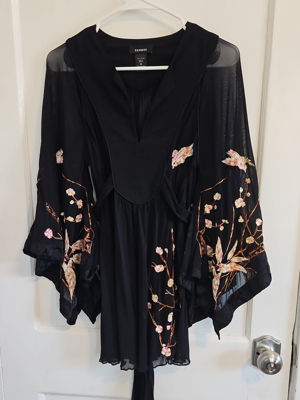 Express Black Floral Embroidered Kimono Tunic